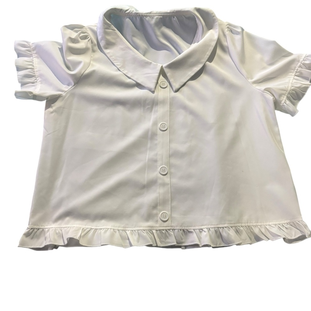 XL  White Ruffle Sleeve Blouse